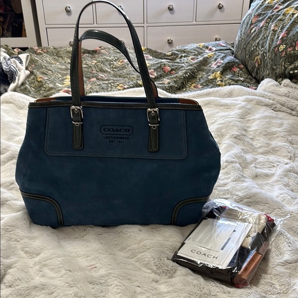 Coach Blue Suede Leather Tote - Picture 1 of 12